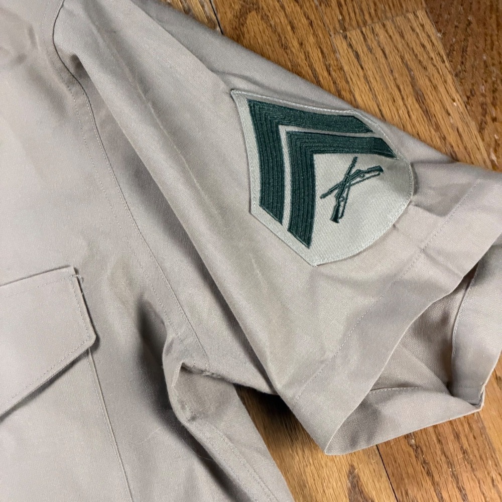 USMC Khaki Army M-1 Short Sleeve Uniform Shirt Corporal Rank 16.5 Wool Blend - Picture 5 of 9